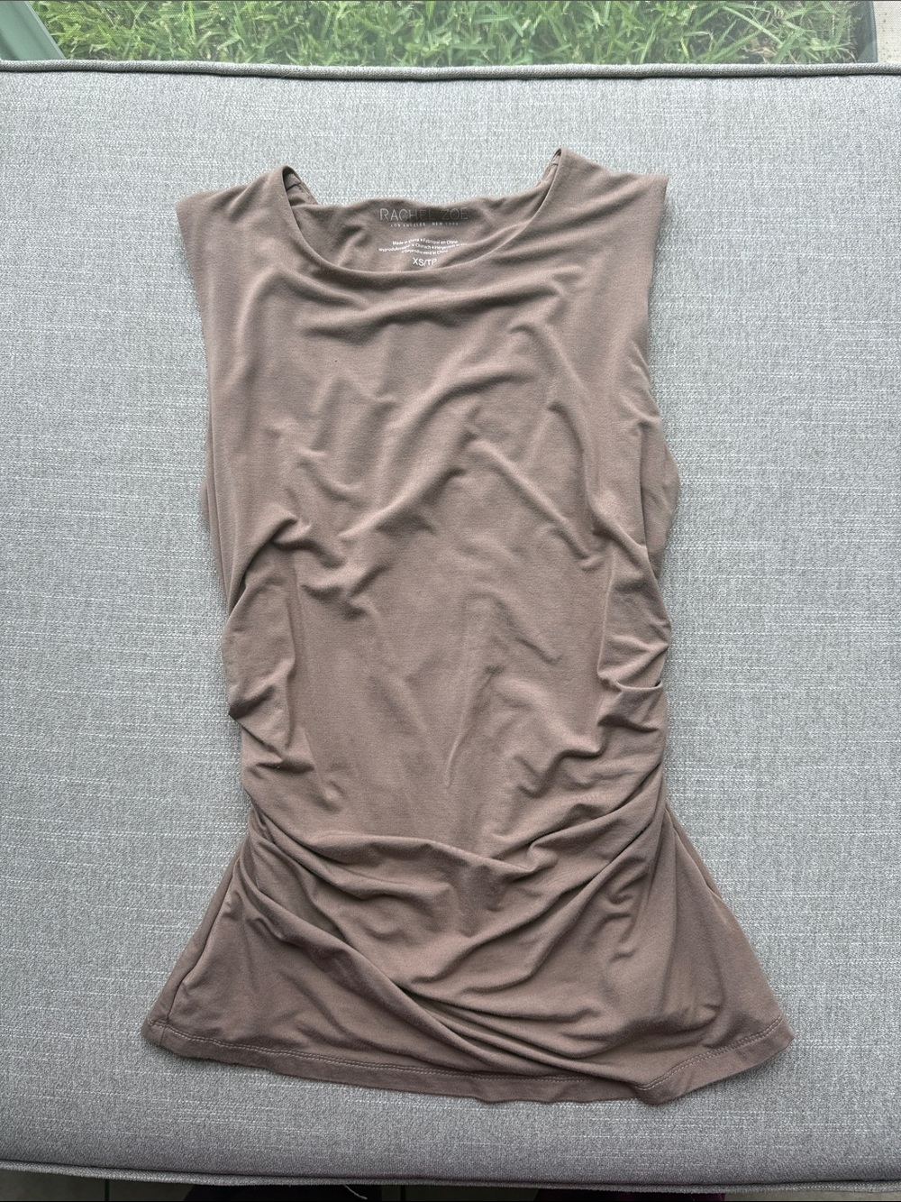 Rachel Zoe Taupe Sleeveless Ruched Tank Top